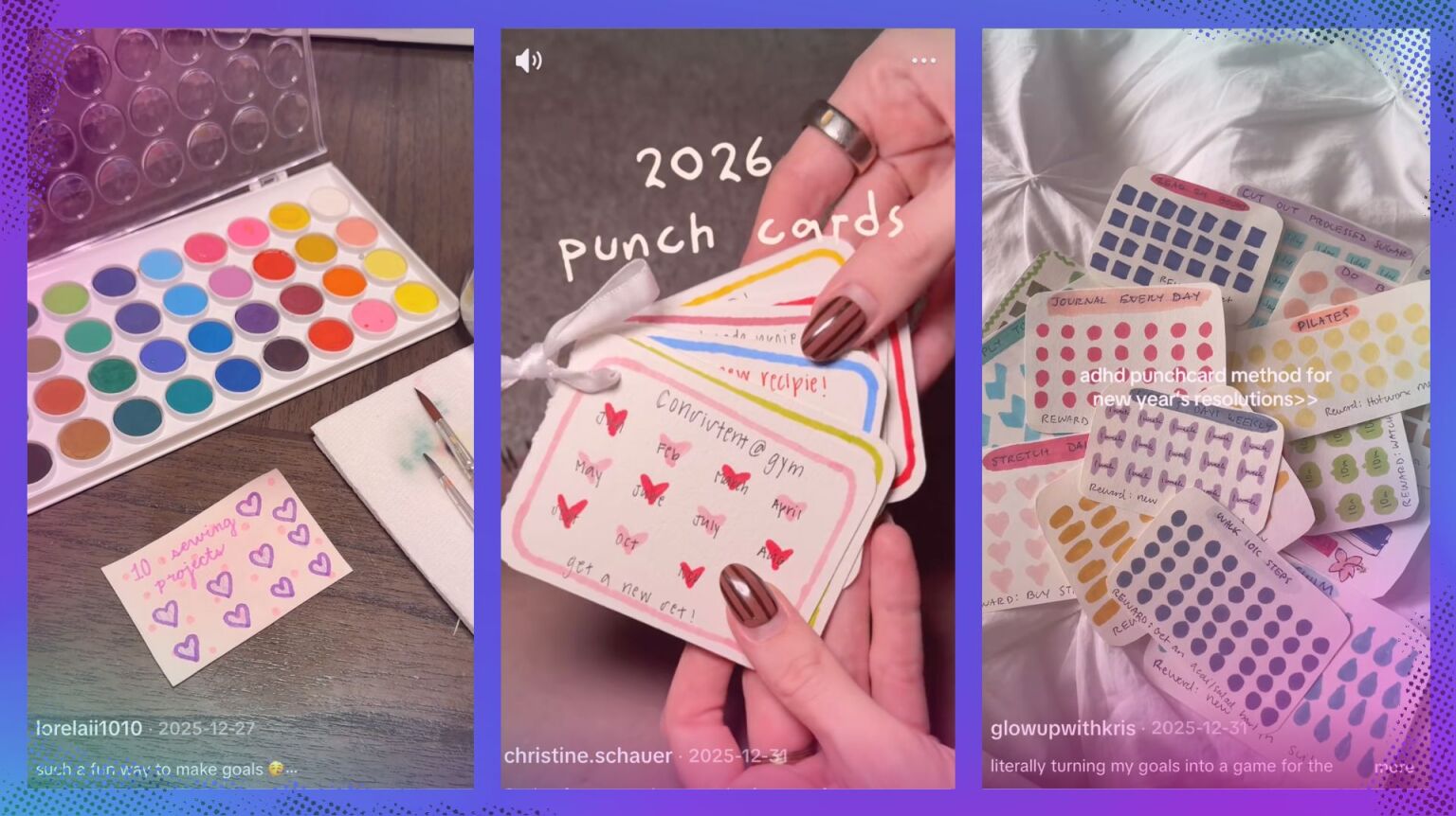 A composite of people making punch cards on TikTok