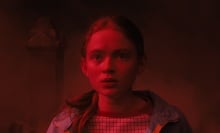 Actress Sadie Sink, who plays Max on "Stranger Things," looks panicked as she confronts Vecna in the Upside Down.