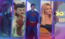 A composite of images from "Gen V," "Ne Zha II," "Superman," "The Morning Show," and "Futurama."