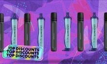 life straw water filters on purple background with sticker that reads top discounts