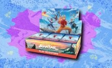 Magic: The Gathering — Avatar Play Booster Box on a blue and purple patterned background