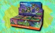 MTG TMNT Play Booster Box on a green patterned background