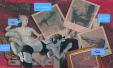 old lingerie photos with text bubbles popping up around them