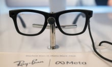 A pair of Meta AI glasses in a retail store. 