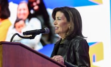 Kathy Hochul, governor of New York, during a campaign event for Zohran Mamdani