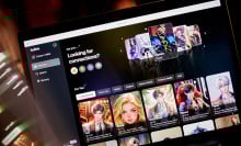 A laptop screen displays the homepage for the AI companion company Talkie AI.