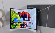 samsung galaxy z trifold with packaging box on display at ces 2026