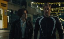 Harry Melling and Alexander Skarsgård in "Pillion."