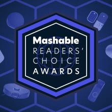 Mashable Readers' Choice Award logo against background of smart home gear