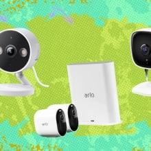Security cameras on gradient background
