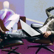 Composite photo of man sitting on chair, with outline of a therapist sitting in the background.