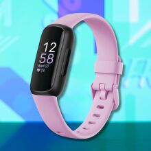fitbit inspire 3 fitness tracker against a light blue patterned background