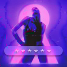 a woman in a sensual pose with a password in front of her