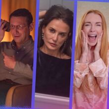 A composite of images from "Him," "The Chair Company," "The Substance," "Freakier Friday," and "How to Train Your Dragon."