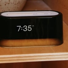 loftie alarm clock on nightstand