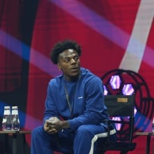  IShowSpeed speaks on stage during the 'Stream to Mainstream: The New Talents of Global Stardom' panel at the 2025 Joy Forum at SEF Arena on October 16, 2025 in Riyadh, Saudi Arabia. 