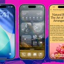 screenshots of ios26 appear on colored background