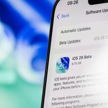 iOS 26 beta download page on an iPhone screen
