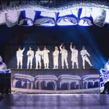 Stray Kids on stage at SoFi Stadium in Los Angeles. 