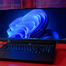 lenovo legion gaming laptop with extendable display on display at ces 2026