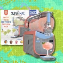 the Ninja Slushi Max with its box on a green background