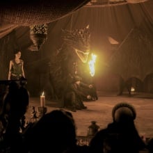 Tanzyn Crawford and a dragon puppet in "A Knight of the Seven Kingdoms."