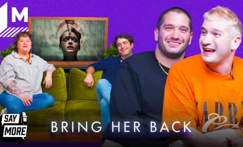 Danny and Michael Philippou on the set of 'Say More' with Kristy Puchko and Mark Stetson