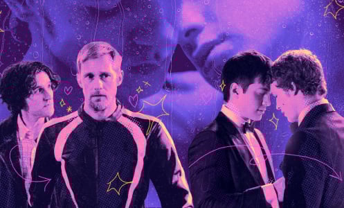 From left to right, Colin (Harry Melling) and Ray (Alexander Skarsgård) and Shane (Hudson Williams) and Ilya (Connor Storrie).