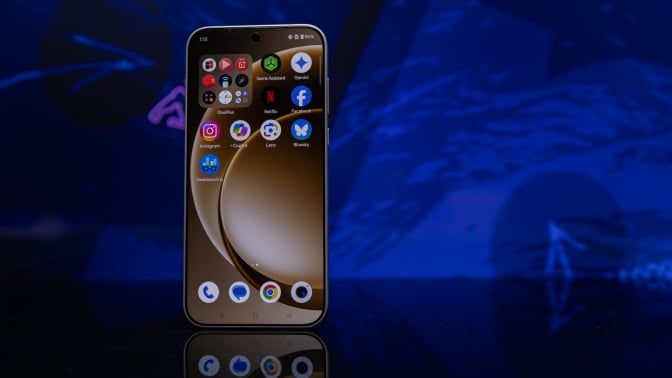 OnePlus 15 against blue background