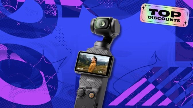 dji osmo pocket 3 on purple background with text that reads 'top discounts'