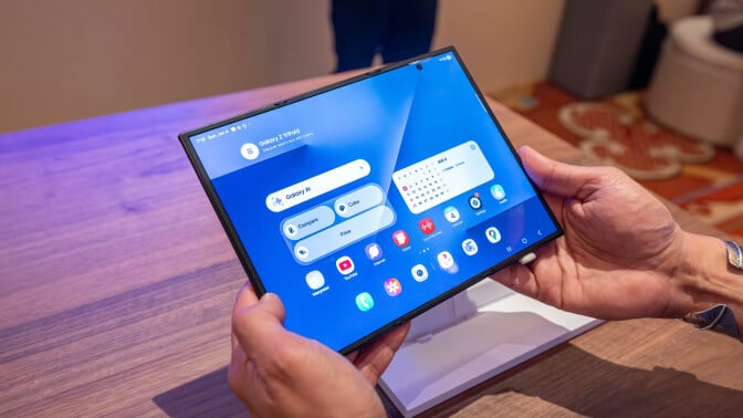 Samsung TriFold fully unfolded on display