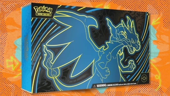 Pokémon TCG: Mega Charizard X ex Ultra-Premium Collection on a green and orange background