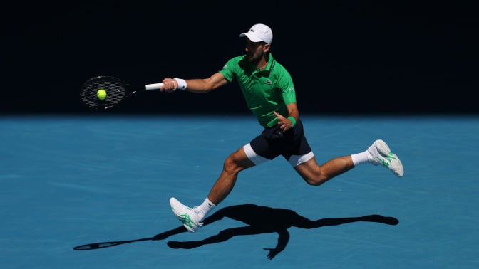 Novak Djokovic of Serbia plays a forehand