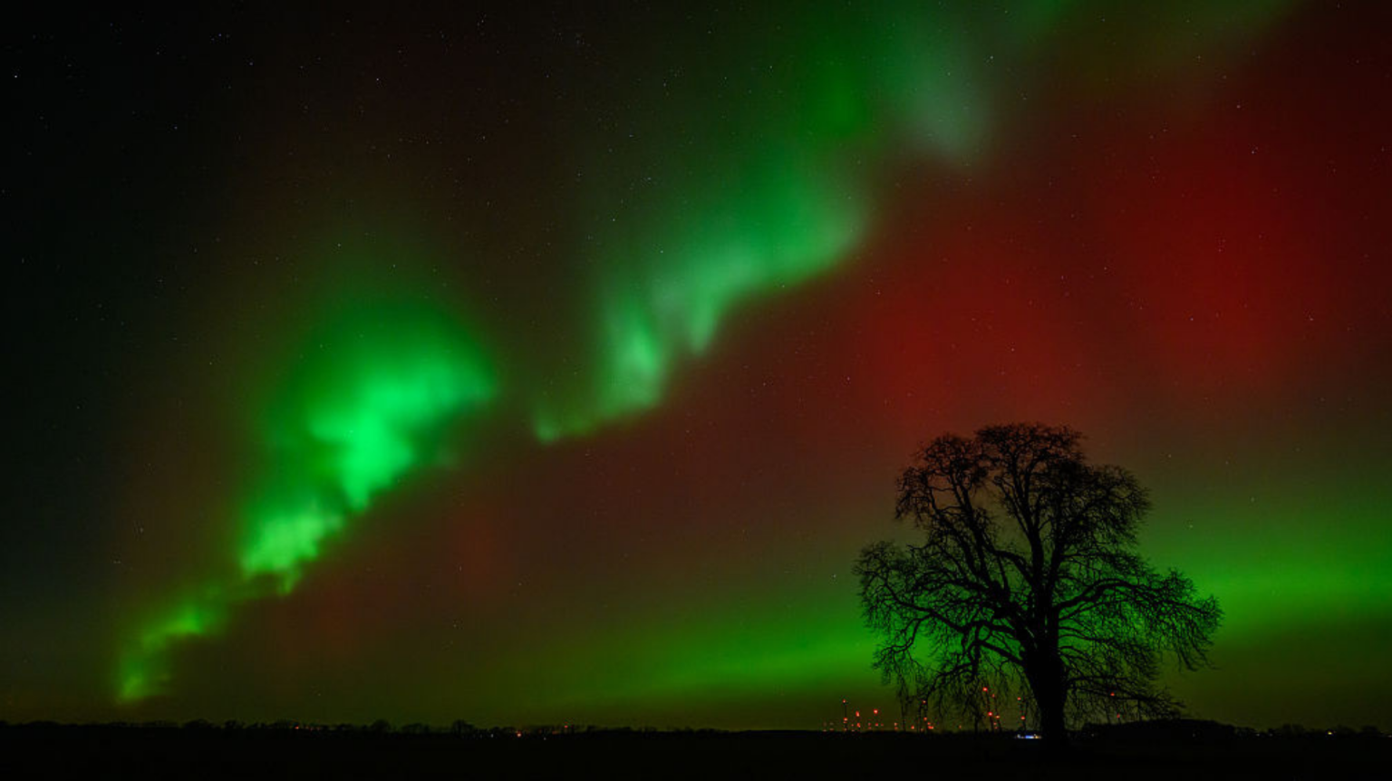 19 January 2026, Brandenburg, Lietzen: Northern lights shine in the night sky over the landscape in eastern Brandenburg.
