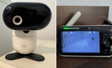 robot-looking video camera and a monitor with video screen