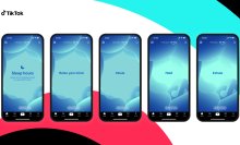 A range of phones showing TikTok's new meditation exercise.
