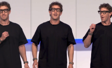 Mark Zuckerberg looking awkward wearing thick glasses, in 3 screenshots. 