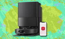 Roborock Qrevo S5V on green and mint green abstract background