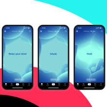 A range of phones showing TikTok's new meditation exercise.