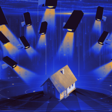 illustration of a house with a bunch of security cameras pointed at it