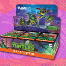 Magic: The Gathering Teenage Mutant Ninja Turtles Play Booster Box on pink and purple abstract background