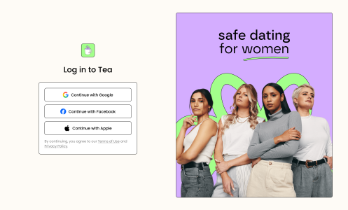 screenshot of tea browser login page, with several women crossing their arms