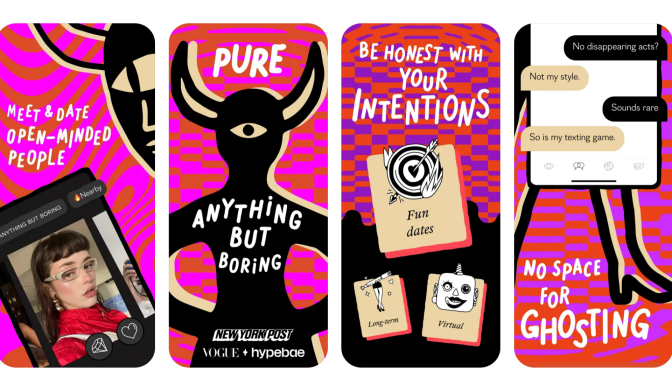 Screenshots of the pure dating app.