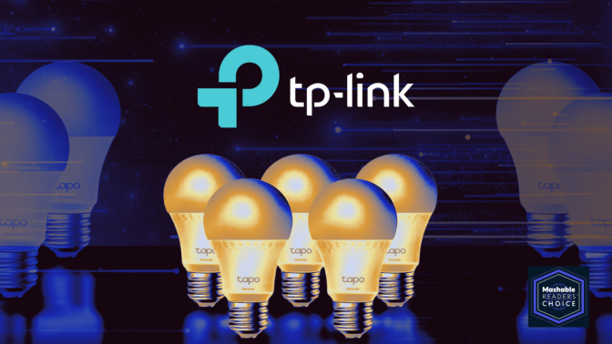 TP-Link logo over a set of light bulbs