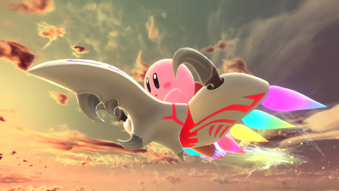 Kirby on a legendary machine in Kirby Air Riders