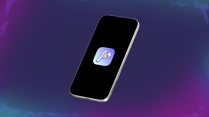 A smartphone showing the Pagebound logo on a purple background.