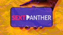 Hand holding phone with SextPanther logo against abstract background
