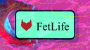 Hand holding phone with FetLife logo against abstract background