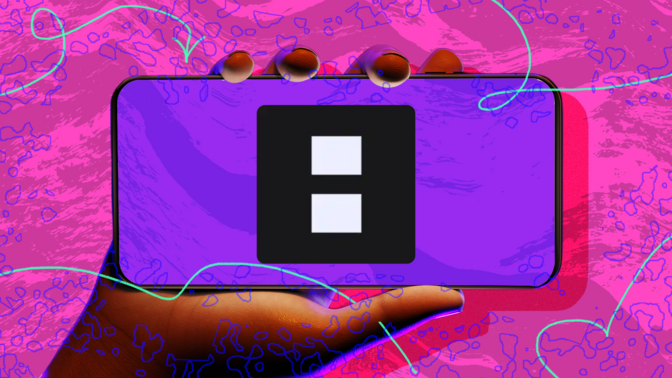 Hand holding phone with DUST logo against abstract background